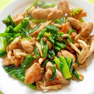 菜の花と鶏肉しめじのオイスター炒め